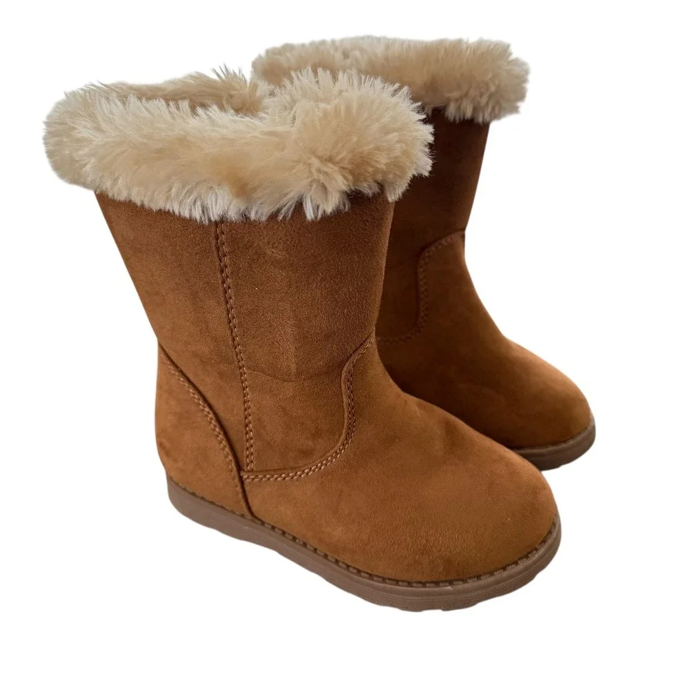 Cat Jack Kids Girls Brown Faux Suede Fur Trim Winter Boots Size 8